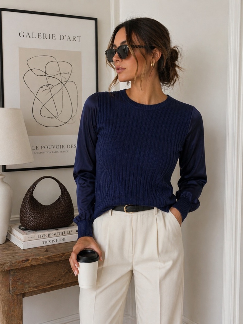 Peace of Cloth Navy Ribbed Sweater Coastal Chic Old Money Minimalist Top S